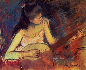 María Cassatt Painting - Niña con un banjo madres hijos Mary Cassatt